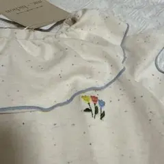 mir..×hichon フリル付き刺繍花 クリーム色Tシャツ