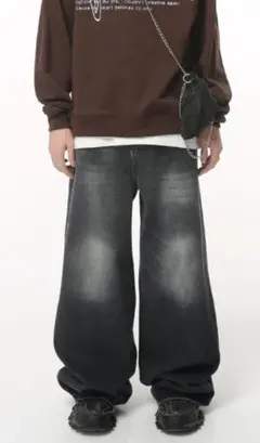 ラスト1点 ワイドパンツM black baggy denim Menes似