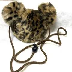 ディズニー　ヒョウ柄　ミッキー　ポシェット　コインケース　パスケース　ブラウン