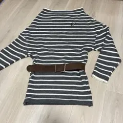 オフショルダー グレーと白のストライプニット　肩出し サイズ:フリー