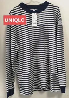 UNIQLO 　ウォッシュコットンボーダークルーネックTシャツ 　オフホワイト