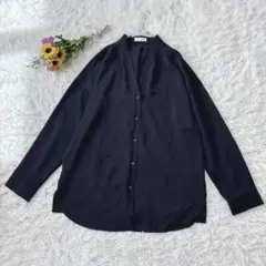 美品＊index　Vネック　長袖シャツ　ブラウス　ノーカラー　ゆったり羽織り　黒