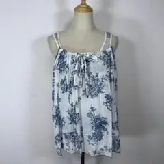 ★美品★ K denhy 花柄リボン付きタンクトップ ホワイト ブルー M