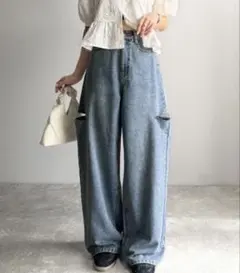 XL タグ付き未使用 AYA×クラシカルエルフコラボ カットアウトカーブデニムのサムネイル