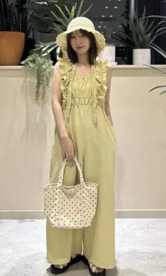 ❤️ローリーズファーム❤️シャーリングフリルサロペ❤️イエローSのサムネイル