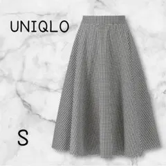 UNIQLO ユニクロ フレアスカート【S】ギンガムチェック ネイビー