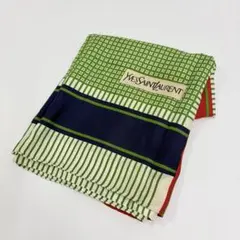 美品 イヴサンローラン 大判スカーフ シルク？ ネイビー グリーンのサムネイル
