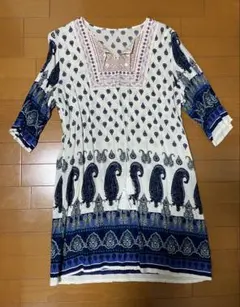刺繍入りペイズリー柄五分袖チュニック