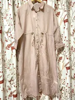 シアー　ナイロン　長袖　薄手　シャツ　ワンピース　L ピンク　スプリングコート