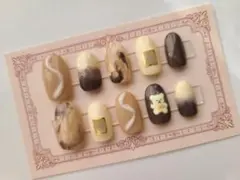 ネイルチップ ジェルネイル ニュアンス ベージュ くま ハンドメイド