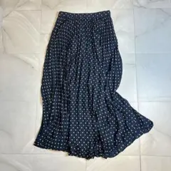 美品バナナリパブリック プリーツロングスカート ネイビードット2 M 水玉のサムネイル
