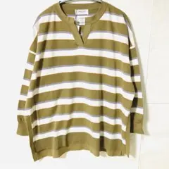 ⭐️未使用品⭐️オペークドットクリップ　ブラウン系ボーダー薄手ニットLLサイズ