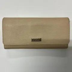 フルラ レザー 長財布 ベージュ ロゴ 金具 ゴールド 収納充実 定番 シンプル