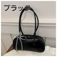 【新品】 ハンドバッグ 横長 黒 シンプル ショルダーバッグ ポーチ 韓国