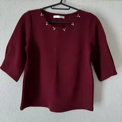 【美品】ビーズ装飾 バーガンディ チュニック Mサイズ　ワインレッド　ビジュー
