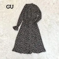 GU ジーユー 花柄 ロングワンピース 長袖 薄手 フレア ウエストゴム