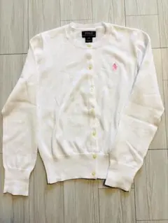 【未使用】ラルフローレン キッズ 白カーディガン（ピンクロゴ）140センチ
