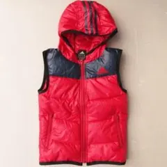 軽量ダウンベスト120/130cm　フード付き　赤×ネイビー【アディダス】