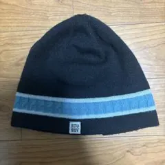OLD STUSSY ニット帽 ビーニー ブラック ブルー