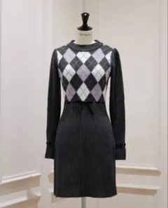 Moor Argyle Ribbon Knit Dress ivory M - メルカリ
