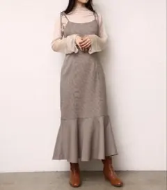 nice claup ナイスクラップ チェック柄 ベージュ キャミワンピース