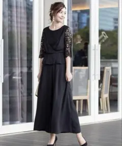 レース袖の セットアップ 結婚式 お呼ばれ パーティー パンツドレス