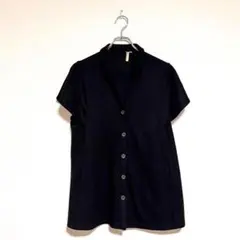 日本製　半袖　春秋　黒　ウール　100% M-Lサイズ　レディース　大きめ