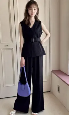 grl ベルト付きカシュクールチュニック×ワイドパンツセットアップ[nh143]