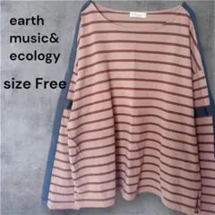 アースミュージック＆エコロジー サイドライン ボーダーカットソー 茶 F