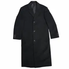 古着　カシミヤ混　チェスターロングコート　黒