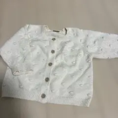 petit main ホワイト カーディガン 80 ポンポン　カーデ　プティ