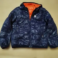 トミーヒルフィガー　ネイビーとオレンジのフード付きダウンコート　120