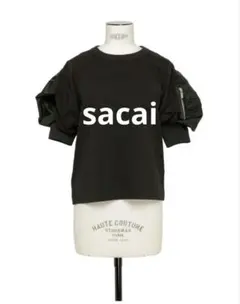 sacai NYLON TWILL MIX COTTON黒Tシャツ　ポケット付きのサムネイル