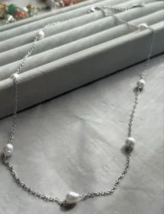 淡水パール ステーションネックレス ホワイト 約48.5cm 真珠