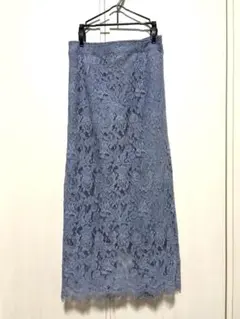 レースタイトスカート ブルー　膝下丈のサムネイル