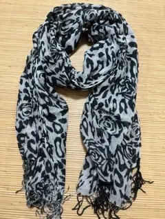 レオパード柄 ローズ柄 ストール ショール マフラー 黒 グレー