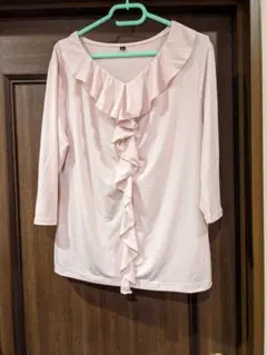 ピンク フリル付き 五分袖チュニック 3L