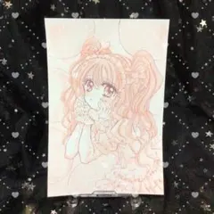 手描き　イラスト　オリジナル　女の子　色紙　原画　ハート オリジナル手描きイラスト 猫耳女の子 ハート 色紙 原画 - メルカリ