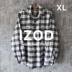 ✅【IZOD】長袖フランネルシャツXLホワイト系チェック登山キャンプアウトドア