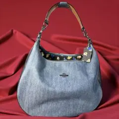 良品✨COACH コーチ デニム レザー　三日月　ワンショルダーバッグホーボー