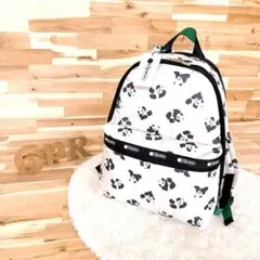 未使用/希少【レスポートサック】ほっこり パンダ リュック 総柄 ベージュ×黒のサムネイル