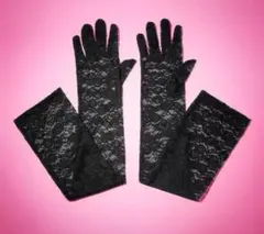 レース ロンググローブ フローラルプリント 手袋 アームカバー 黒 長さ53cm