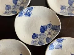九谷焼　虚空蔵窯　染付　椿　銘々皿　小皿　楕円皿　菓子皿　５枚《未使用品》陶器