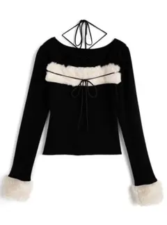 GRL ファーホルターネックリボンニットトップス[ru1387]