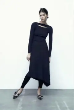 ZARA ネイビー オフショルダー 長袖 トップス