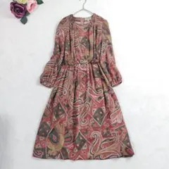 昭和レトロ✨日本製 幾何学模様 アンティーク 総柄 ワンピース ベルト付き