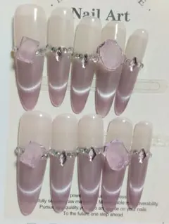 B3パープル ストーン付きネイルチップ 10個セットSサイズ