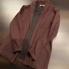 バーガンディ リブ編み カーディガン