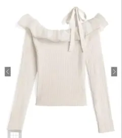 タグ付き GRL オーガンジーフリルリボンリブニットトップスze946