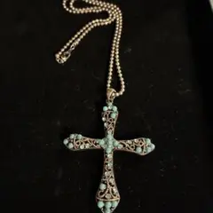 ビンテージターコイズビーズ十字架ネックレス